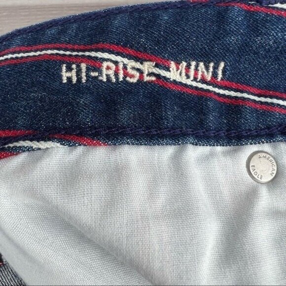American Eagle Women's Mini Skirt Sz 10R Stretch Hi-Rise Raw Hem Stripe Blue Red - Picture 10 of 14